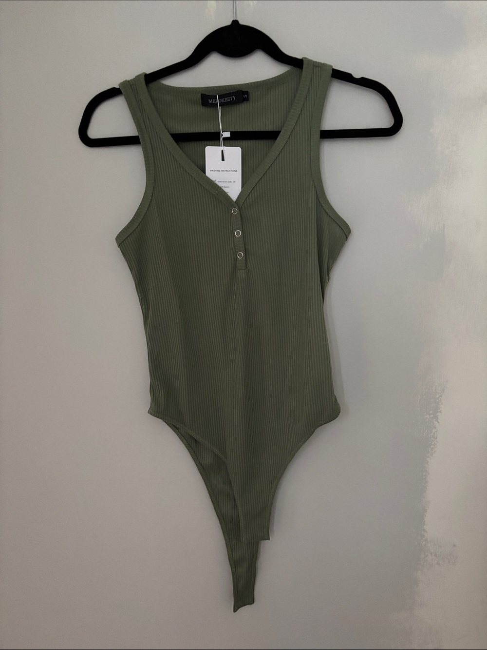 Motel Rocks Olive Ribbed V-Neck Bodysuit